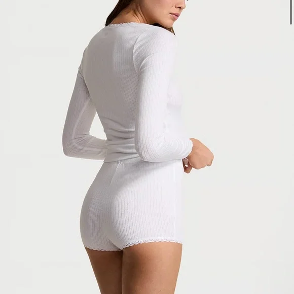 NWT VICTORIA'S SECRET Pointelle Modal Long-Sleeve & Shortie Set / Size Medium - Picture 2 of 12